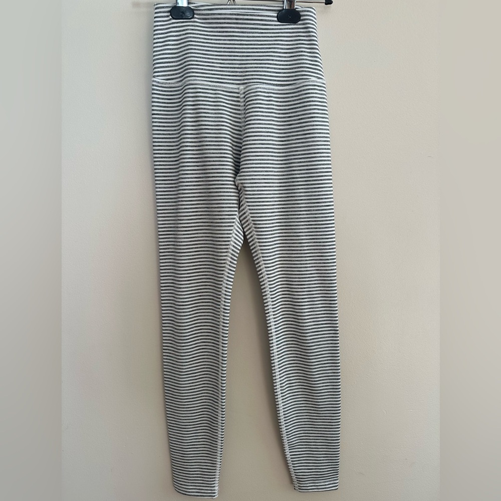 Beyond Yoga Black & White Striped High-Waist Leggings